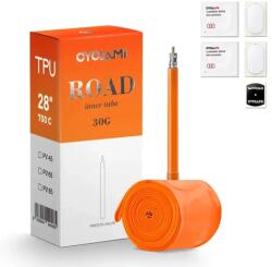 Cyclami 30G 622 x 18-32 országúti TPU belső gumi, FV65 (65 mm hosszú presta szeleppel), narancs