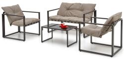 Halmar SHARK kerti szett, barna, fém, párnákkal - kanapé, 2 fotel, asztal