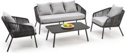 Halmar ROCCA kerti szett szürke, fém, párnákkal - kanapé, 2 fotel, asztal