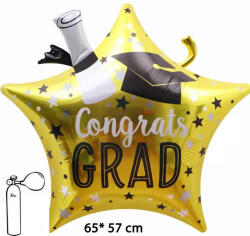 Mezőfi Team Kft Fólia lufi, csillag, arany, kalappal, ballagásra, 67 cm, csomagolt