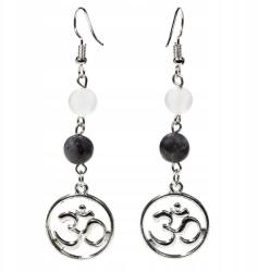  Labradorit/fehér achát fülbevaló ohm jellel (12621)