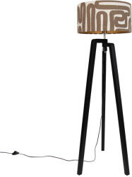 QAZQA Fekete háromlábú állólámpa barna és bézs csíkos lámpabúrával 50 cm - Puros (111194)