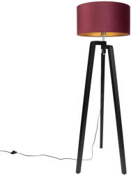 QAZQA Fekete háromlábú állólámpa piros búrával, arany belsővel, 50 cm - Puros (111193)