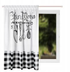  Konyhai függöny rövid 160x145 cm fehér-fekete kockás felirat (L710 kratka)