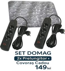 Domag Set DOMAG , 2x Prelungitor 3m 3 Prize + 2 USB cu Intrerupator + CovoraE ultra-absorbant gri, model pietre