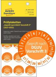 Avery-Zweckform Avery eltávolíthatatlan öntapadó plakett "Geprüft nach DGUV Vorschrift 3" 2027-2033 év Ø 20 mm - narancssárga (6977-2027)