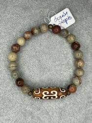  Óceán Jáspis ásvány karkötő - díszített központi gyönggyel (JJK161)