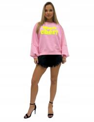  Mon Cheri kapucni nélküli női pulóver hosszabb hátsó oversize rózsaszín-sárga (BL-50530-72)