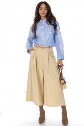ROH Pantaloni culottes dama crem cu broderie si buzunare ROH TR561