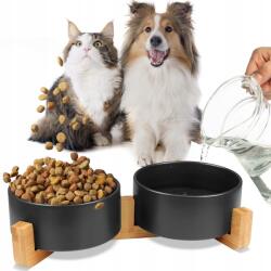 Mersjo Dupla Kerámia Tál Kutyáknak És Macskáknak 2 Tál Fa Alap 2x400ml (5904553962967)