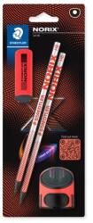 STAEDTLER Grafitceruza készlet, hegyezővel, radírral, HB, STAEDTLER Norix® 181 , piros (TS181SBK22) - papirdepo