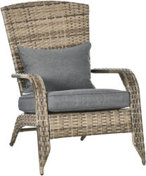 Outsunny Rattan Kerti Szék, Kültéri Szék Karfával, Párnákkal és Magas Ívelt Háttámlával, 64x80x90 cm, Sötétszürke