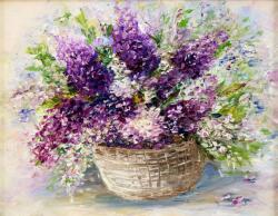  MÉDIA vászonkép, virágok, lila, festmény, csokor, 105 x 70 cm