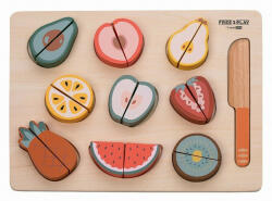 Free2Play Set fructe feliate, Free2Play, Cu inchidere velcro, Din lemn, 20 piese, Multicolor (85130)