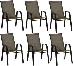 Outsunny 6 darabos kerti székkészlet karfával, egymásra rakható kültéri székek fémvázzal és légáteresztő anyaggal, barna