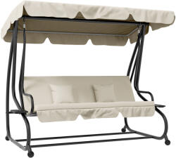 Outsunny Kerti Ágy, Hintaágy Állítható Tetővel és Pohártartóval, Acél és Poliészter Hintaágy, 200x120x164 cm, Krém