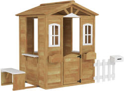Outsunny Fa Gyerekház Kerítéssel és Paddal, 205x119x140 cm