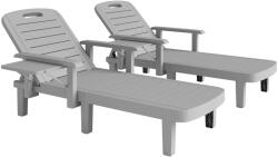 Outsunny 2 Darab Napozóágy Szett Állítható Háttámlával, Kis Asztallal és Ergonomikus Karfákkal, 79x158x88 cm, Világosszürke