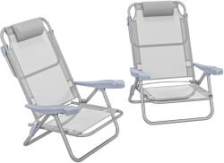 Outsunny 2 Darabos Összecsukható Kempingszék Szett Párnázott Fejtámlával és 6 Pozícióban Állítható Háttámlával, 62x65x80 cm, Világosszürke