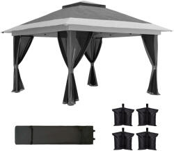 Outsunny Összecsukható Pavilon Hálós Oldalfalakkal, Állítható Magasságú és UV Védelemmel, 356x356x280 cm, Sötétszürke