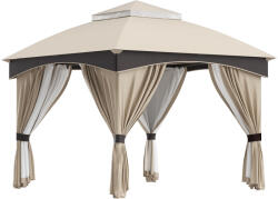 Outsunny Kerti Pavilon 3x3 m, Kétszintes Tetővel, Függönyökkel és Hálóval, Horganyzott Acélkerettel, Tökéletes Kertbe, Gyepre és Teraszra