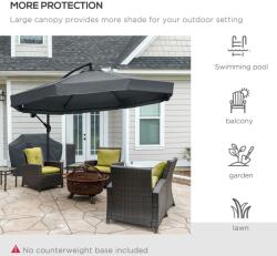 Outsunny Függesztett Napernyő Szúnyoghálóval, Tekerőkaros Nyitás és Kereszt Alap, 295x295x240 cm, Zöld