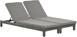 Outsunny Kültéri Kerti Bútor Szett 2 PE Rattan Napozóággyal és Párnázott Párnával, 196x65x22cm, Szürke | Aosom. hu