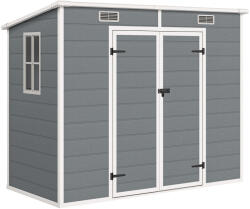 Outsunny Șopron de Grădină din Rășină cu Podea, 2 Uși cu Sistem de Blocare, Fereastră, 2, 4 x 1, 3 m, Gri