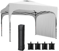 Outsunny Kerti Pavilon 3x3 m, Állítható Magasság 3 Szinten, Összecsukható Pavilon Poliészterből és Acélból, Fehér