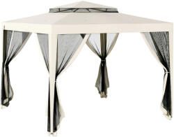 Outsunny Kerti Pavilon Szúnyoghálóval, Kétszintű Tetővel és Fémvázzal, 297x297x268 cm, Bézs