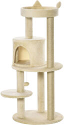 PawHut Kaparófa felnőtt macskák számára tágas házikóval és platformmal, 104 cm, Krém