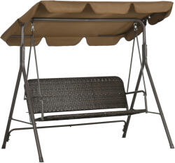 Outsunny 3 személyes kerti hintaágy állítható tetővel, PE rattan és acél, 167x112x153cm, barna