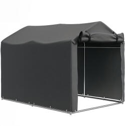 Outsunny garázssátor görgős bejárattal, kötelekkel és szögekkel, horganyzott fémből és PE-ből, 220x157x165 cm, sötétszürke