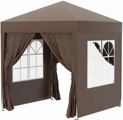 Outsunny Pop-up Vízálló Pavilon 4 Levehető Oldalfallal és Hordtáskával, 2x2x2, 4 m, Barna
