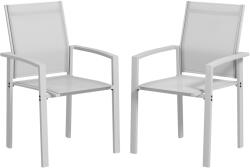Outsunny Set 2 Scaune de Grădină Empilabile cu Șezut Respirabil, din Oțel și Textilen, 56x58x89 cm, Gri Deschis