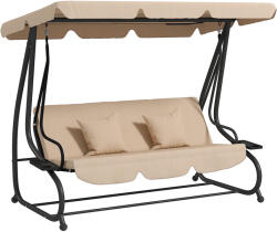 Outsunny 3 Személyes Kerti Hintaágy, Átalakítható Hintaágy Állítható Tetővel és 2 Pohártartóval