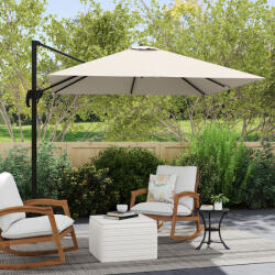 Outsunny Umbrelă de Grădină cu Unghi Reglabil pe 5 Niveluri și la 360°, 2.5x2.5 m, Crem