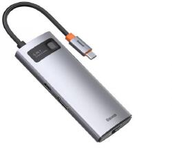 Baseus Type-C HUB 6in1 (aktív, elosztó, HDMI+3 USB+Type-C+RJ45 aljzat, PD gyorstöltő) SÖTÉTSZÜRKE (CAHUB-CW0G)