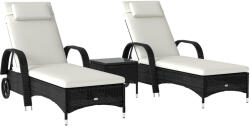 Outsunny Kerti Rattan Bútor Szett, 2 Kültéri Napozóágy Párnákkal, 200×73×103cm, Fekete | Aosom. hu