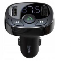 Baseus bluetooth FM transmitter autós töltő 2 USB+microSD aljzat (12W, gyorstöltő) FEKETE (CCTM-01)