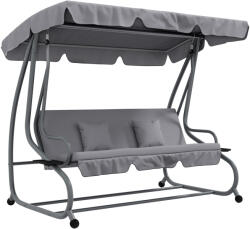Outsunny Kerti Hintaágy Állítható Tetővel és Pohártartóval, Acél és Poliészter Balansoár, 200x120x164 cm, Világosszürke