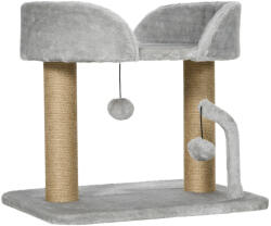 PawHut Copac pentru Pisici cu Stâlpi de Zgâriat din Iută, Platformă și Bile de Joacă, 48x38x42 cm, Gri