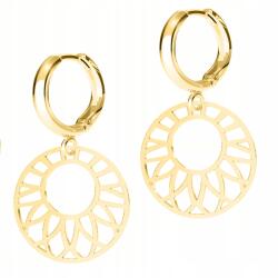  925-ös ezüst arany fülbevaló, áttört kör alakú karika, rozetta, rozetták