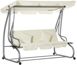 Outsunny háromszemélyes hintaszék állítható tetővel és 2 pohártartóval, 200x120x164 cm, Bézs