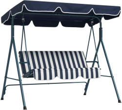 Outsunny 3 Személyes Kerti Hinta Állítható Napellenzővel, Kültéri Hintapad Acél és Poliészter Szerkezettel, 172x110x153 cm, Fehér és Kék