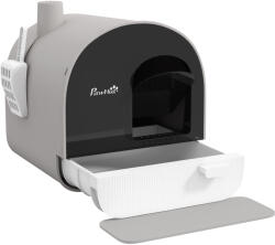 PawHut Zárt Macskaalom Szűrőkkel, Lapáttal és Kivehető Tálcával, PP Váz, 43x44x47 cm, Szürke
