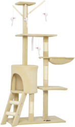 PawHut Ansamblu de joacă pentru Pisici cu Căsuță, Suport, Platforme și 4 Șoricei Suspendați, 60x35x134 cm, Bej