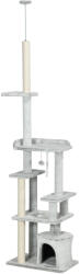 PawHut Copac Scratcher pentru Pisici la Tavan cu Platforme și Căsuță, 60x40x225-255cm, Gri