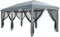 Outsunny összecsukható pavilon 6 szúnyoghálóval, kerti pavilon acélszerkezettel, 591x297 cm, krémfehér