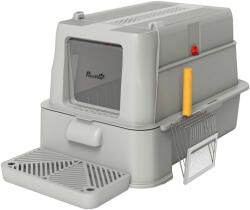 PawHut Zárt macskaalom 80L kihúzható tálcával, ABS-ből és rozsdamentes acélból, 63x43x43 cm, világosszürke